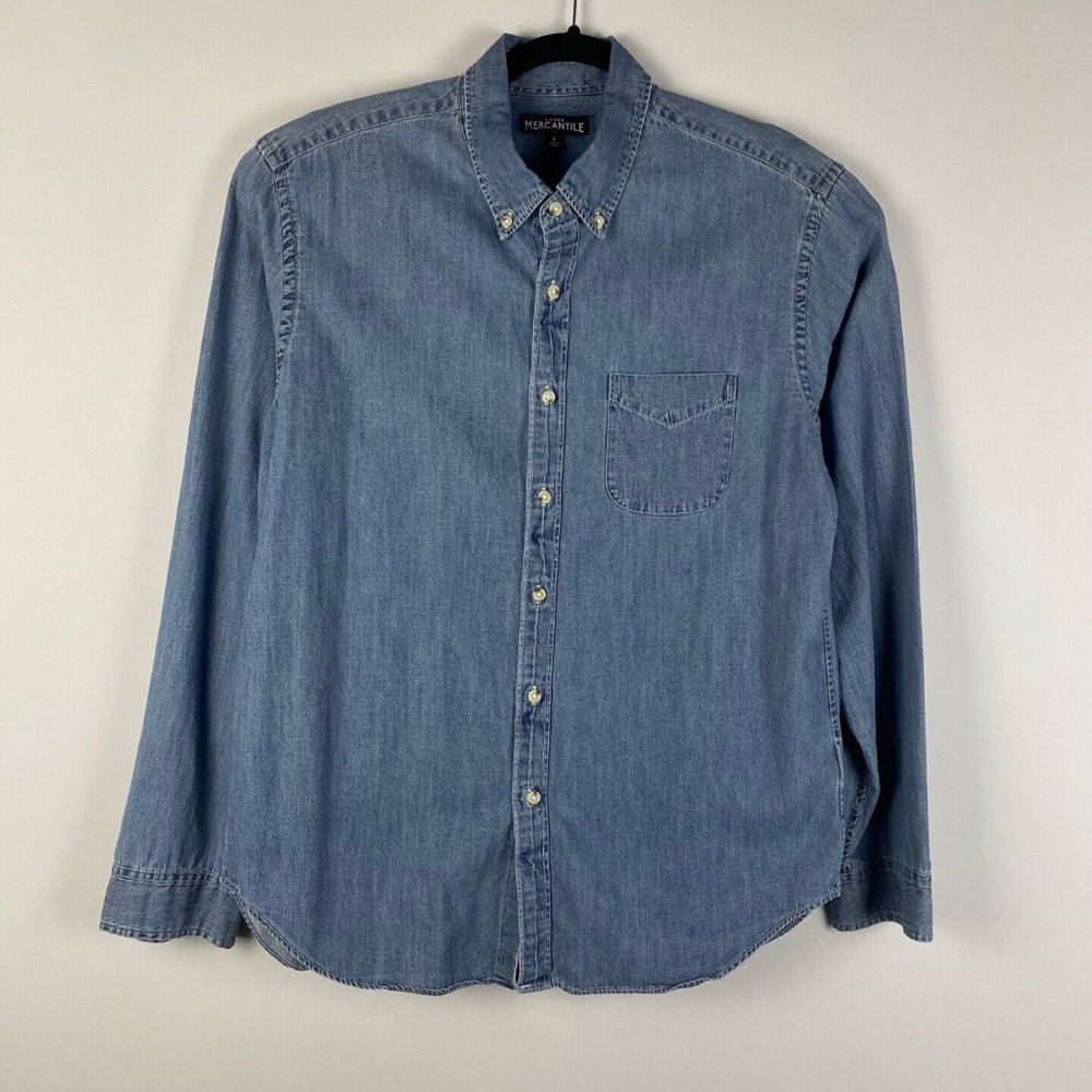 J. Crew Denim Button Up Shirt Mens Large Long Sleeve Blue Cotton